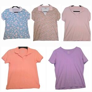 5 Land's End Polo‎ Top Womens Size Med Quarter-button Tropical Golf Vacation